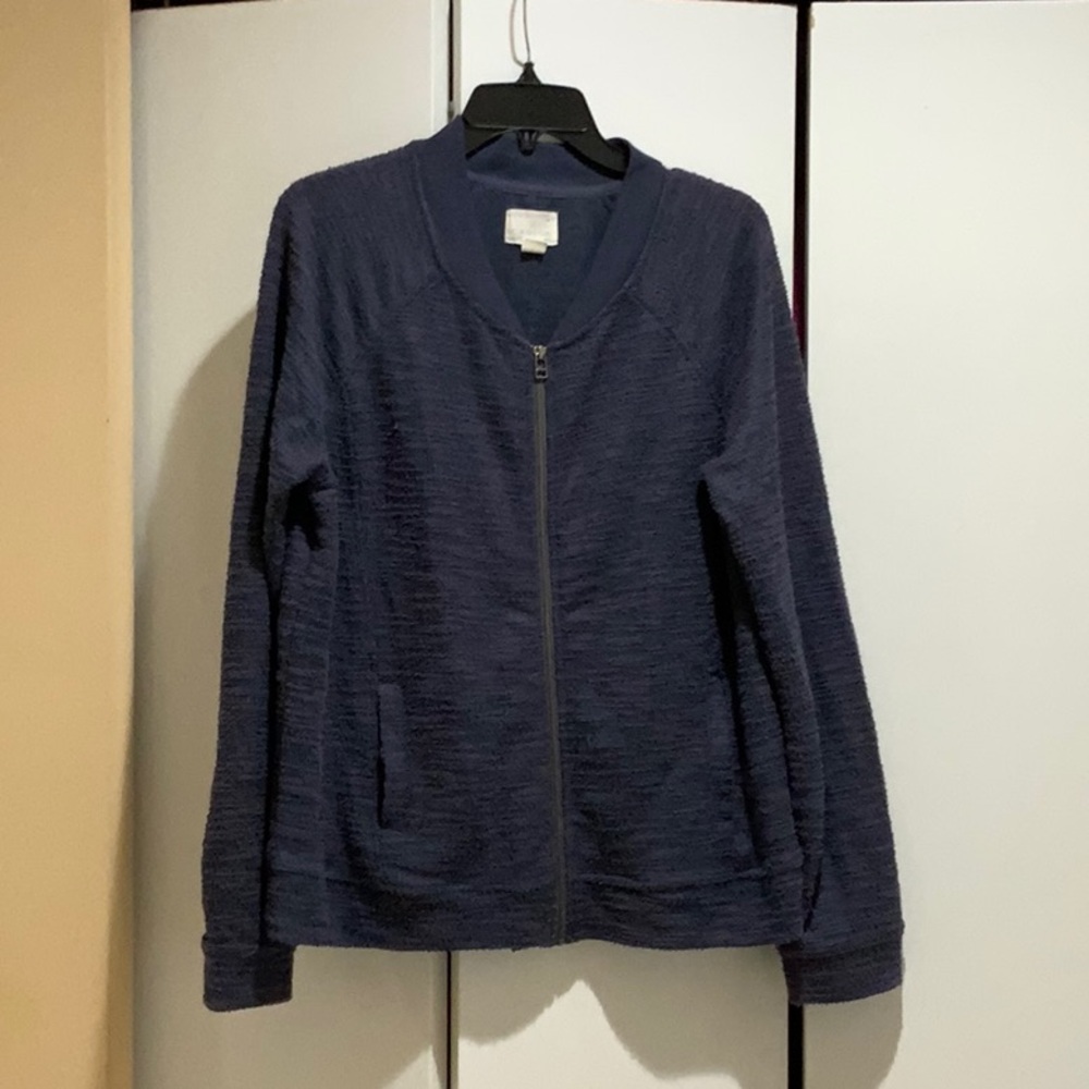 Caslon Bomber style sweater jacket - navy blue, size Large